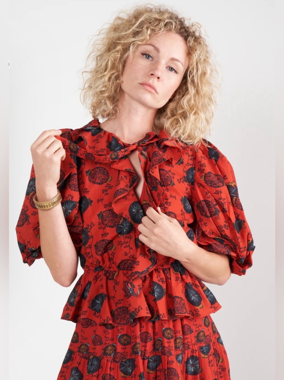 Ulla Johnson Blouse 6 Nadya Floral Poppy Red Designer Ruffled